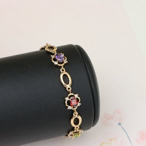 "Elegant Multicolor Oval Link Rose Gold Bracelet with Gemstones, XPBL1019 - Picture 8 of 11